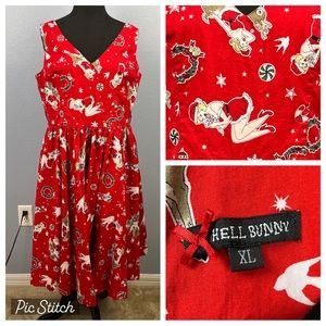Hell Bunny Chistmas Print Fit and Flare Dress, Size XL, Blitzen print